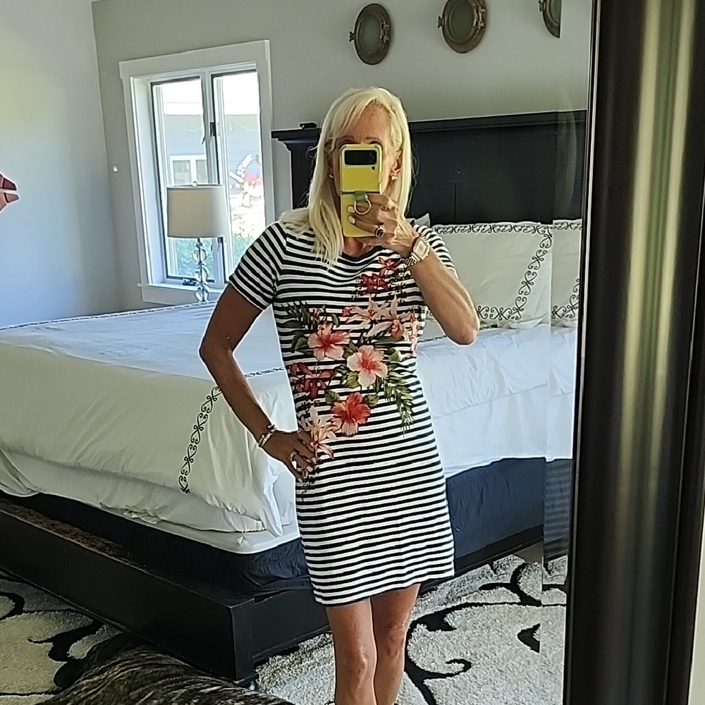 Tommy Bahama Black and White Striped Floral Dress